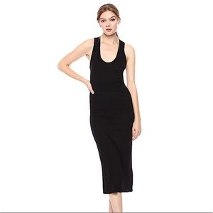 Enza Costa Bodycon Compact Ribbed U Neck Double Slit Tank Midi Dress Black